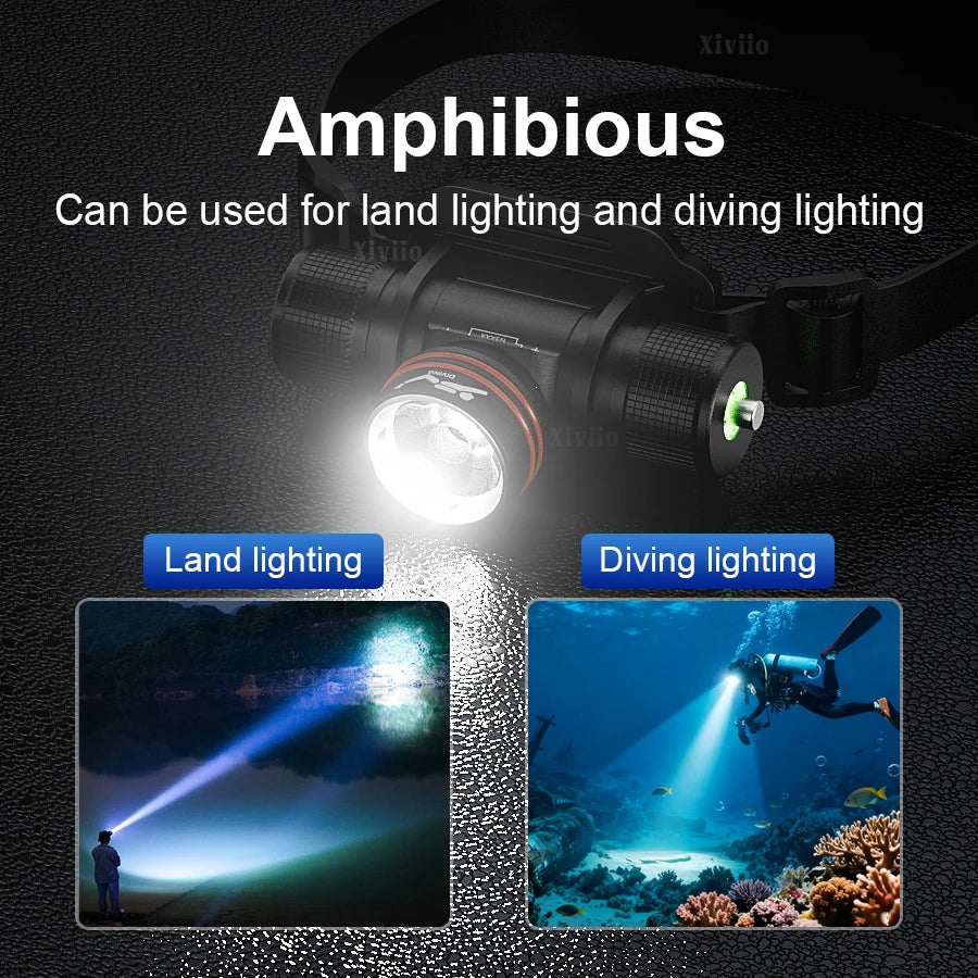 Professional IPX8 Waterproof Headlight LED Powerful Scuba Diving Headlamp 500000LM White Laser Underwater 120M Dive Head Torch