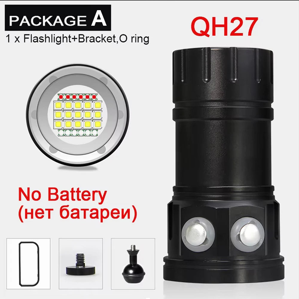 Professional Underwater Photography Light 27 LED Highlight Lamp 20000Lumens Diving Flashlight 100M Waterproof Video Camera torch