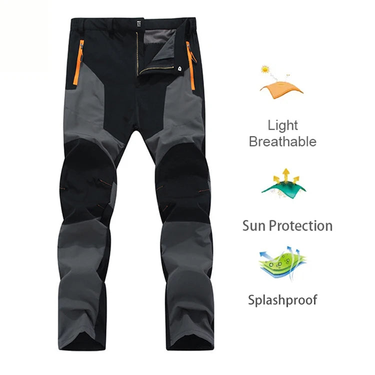 TRVLWEGO Men Summer Hiking Pants Camping Trousers Wear-resistant Water Splash Prevention Quick Dry UV Resistant Elastic Thin