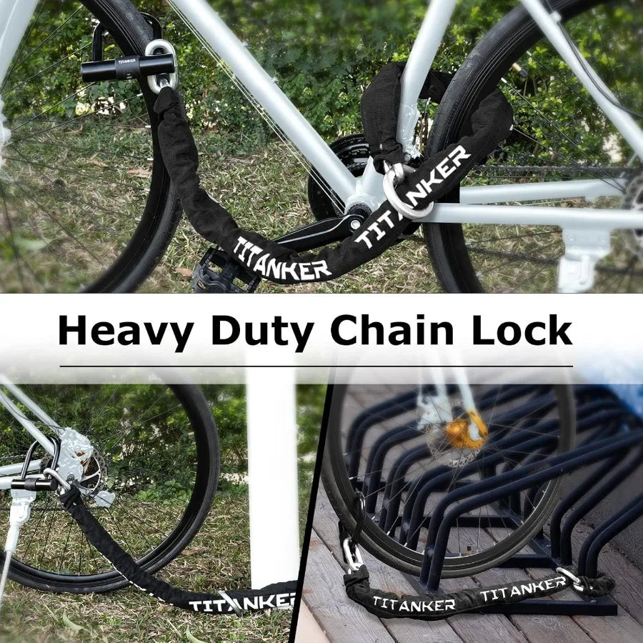 Heavy duty motorcycle chain lock with 2 keys designed for secure locking of bicycles motorbikes mopeds and scooters featuring a