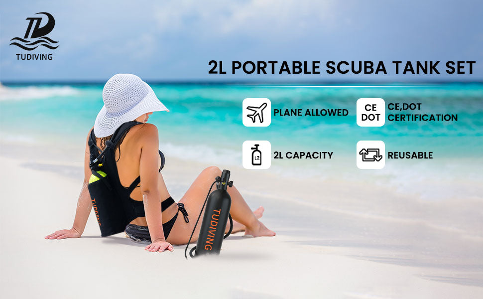 TUDIVING-2L Portable Scuba Tank Support 30-45 Minutes Breath,Refillable Diving Tank for Underwater Works
