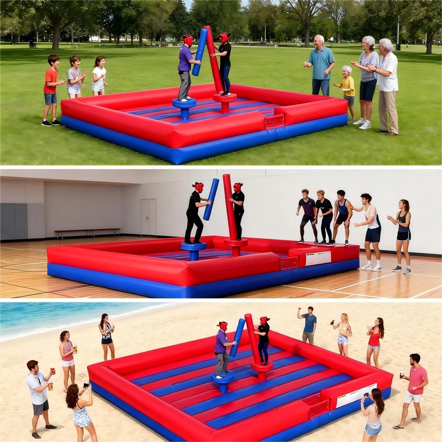 2 Person 13*13ft - Inflatable Gladiator Fighting Game Inflatable Joust Fighting Arena With Joust Sticks PVC Jousting For Outdoor
