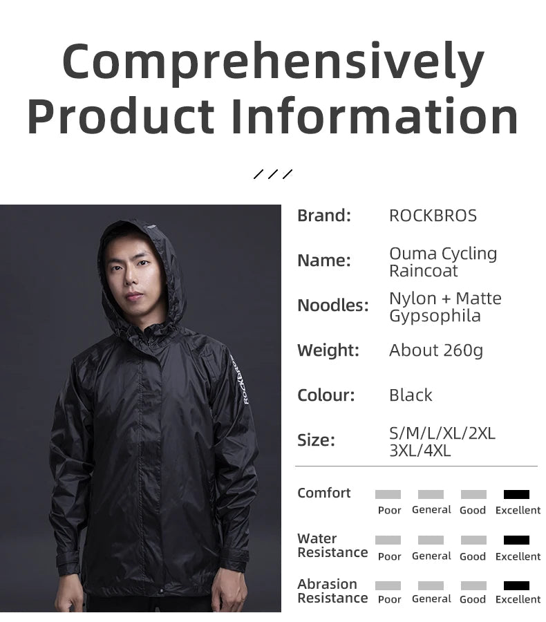 ROCKBROS Cycling Raincoat Outdoor Rain Jacket Men Breathable Reflective Hooded Raincoat Waterproof Windbreaker European Size
