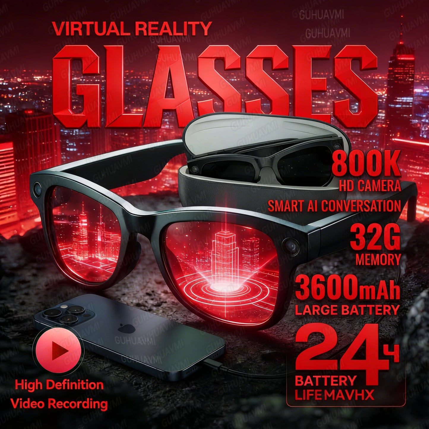 2026 Smart AI Glasses 1080P HD Camera M02 Ultra ChatGPT 3600mAh Charging Case Power Bank 32GB Translation Music Video Sunglasses