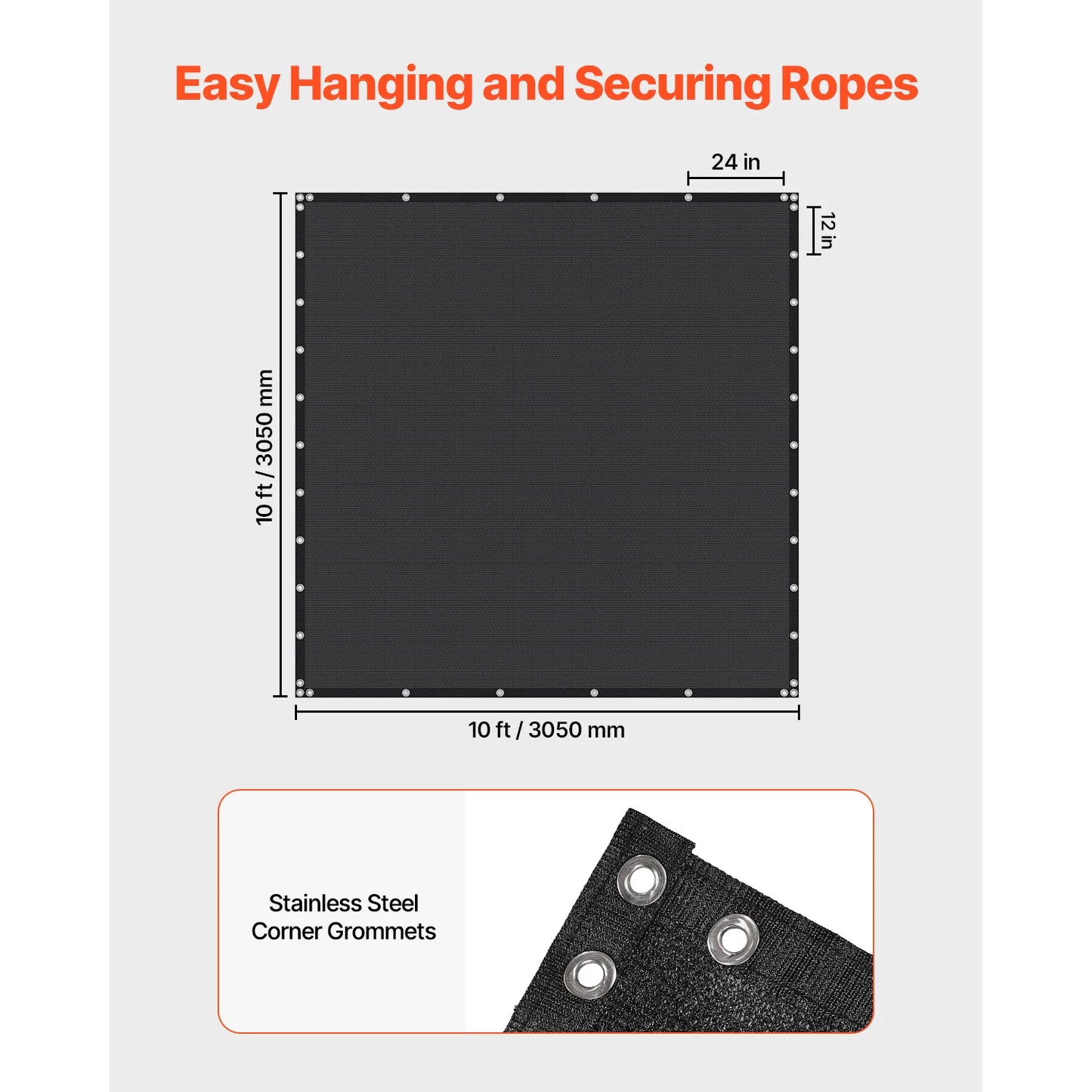 VEVOR 90% Sun Shade Cloth 10x10/12/20ft Pergola Shade Cover 140 GSM HDPE Canopy Privacy Screen for Outdoor Patio Garden Backyard