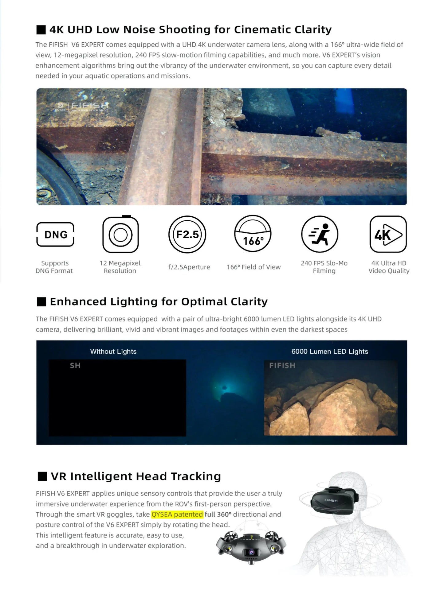 New Fifish V6E M200A Professional Underwater Drone 4k UHD Camera 100m Cable Vr Control Sea Robot Drone