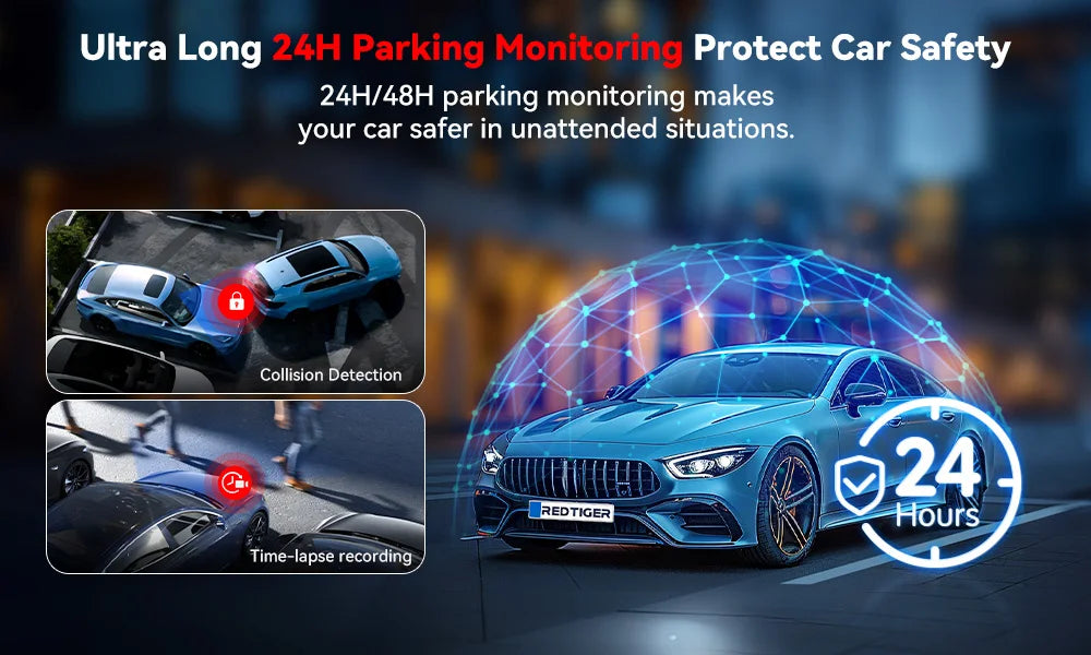 REDTIGER  A4 4k Dash Cam Front and Rear Drive Recorder GPS& 5G WiFi Touch Screen Night Vision 24H Parking Mode Voice Control