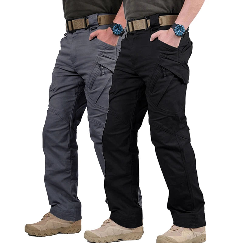 2pcs Men's Solid Color Cargo Pants, Breathable Comfy Outdoor Tactical Pants With Multi Pockets For Hiking Trekking Traveling