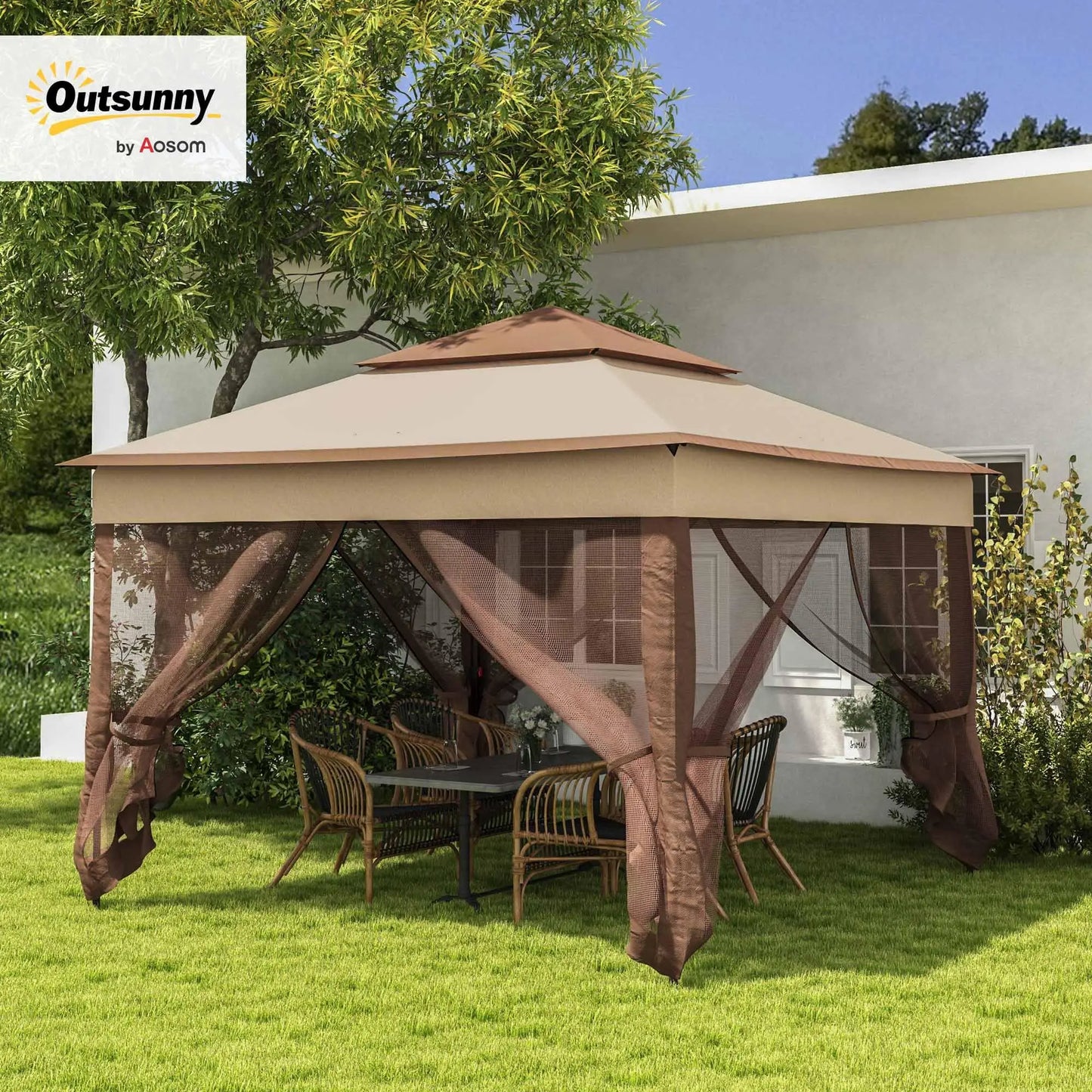 11 Ft X 11 Ft Gazebo Tent With Removable Netting Outdoor Patio Shelter Instant Canopy With Carry Bag