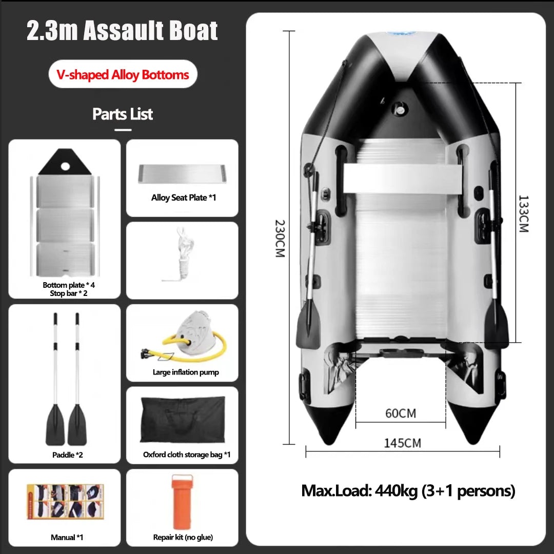 New Arrived 2.3~5.2m Inflatable Assault Boat Set 0.9mm Thickened Wear-resistant Alloy V-shaped Bottoms Canoeing Fishing Boat