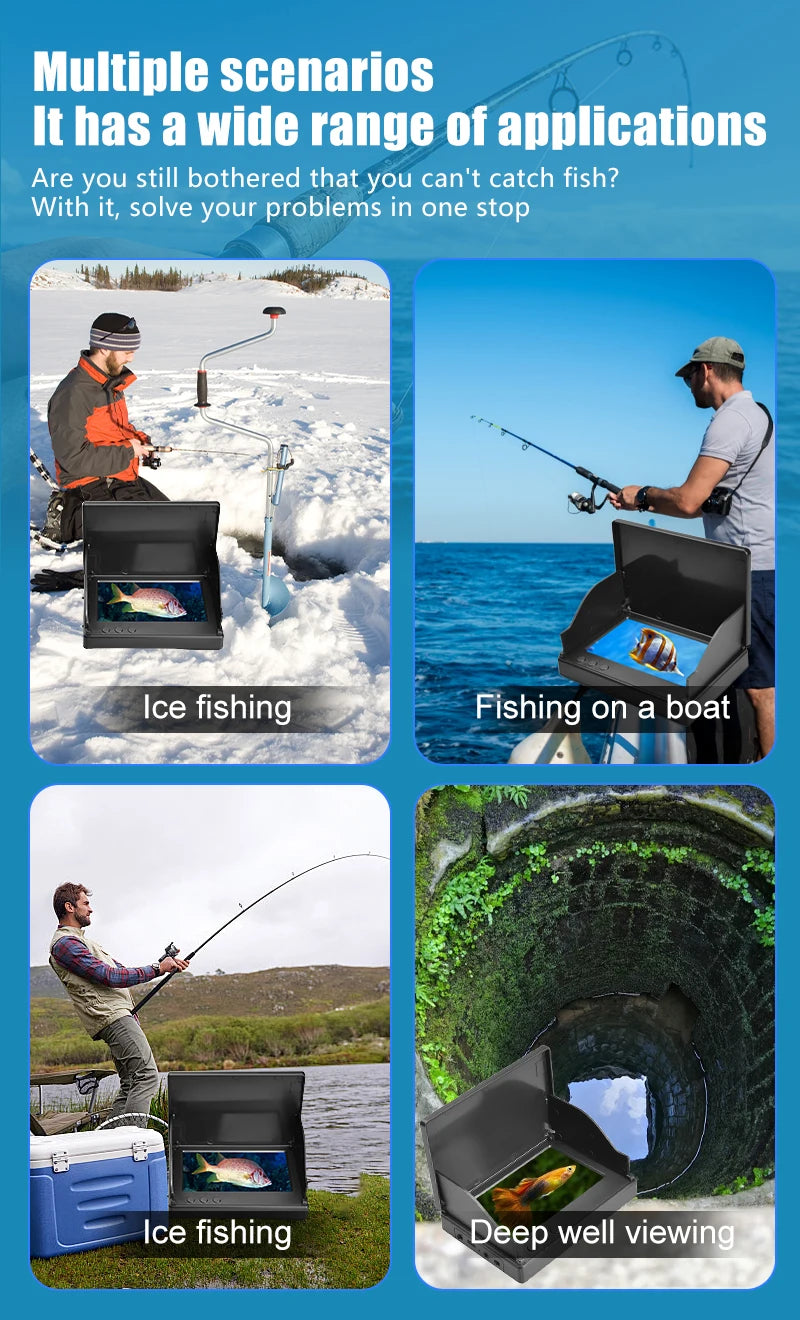 4.3 Inch HD Underwater Fishing Camera Kit Portable Fish Finder Day&Night Dual Use Ice Fishing Camera with Cable/Bag
