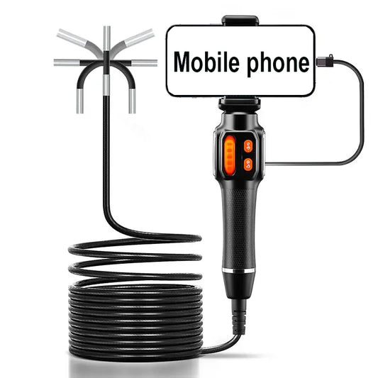 360 Degree Rotation Endoscope Inspection Camera 6.0mm Lens HD Articulated Borescope Camera for Automotive Car IOS Android 1080P