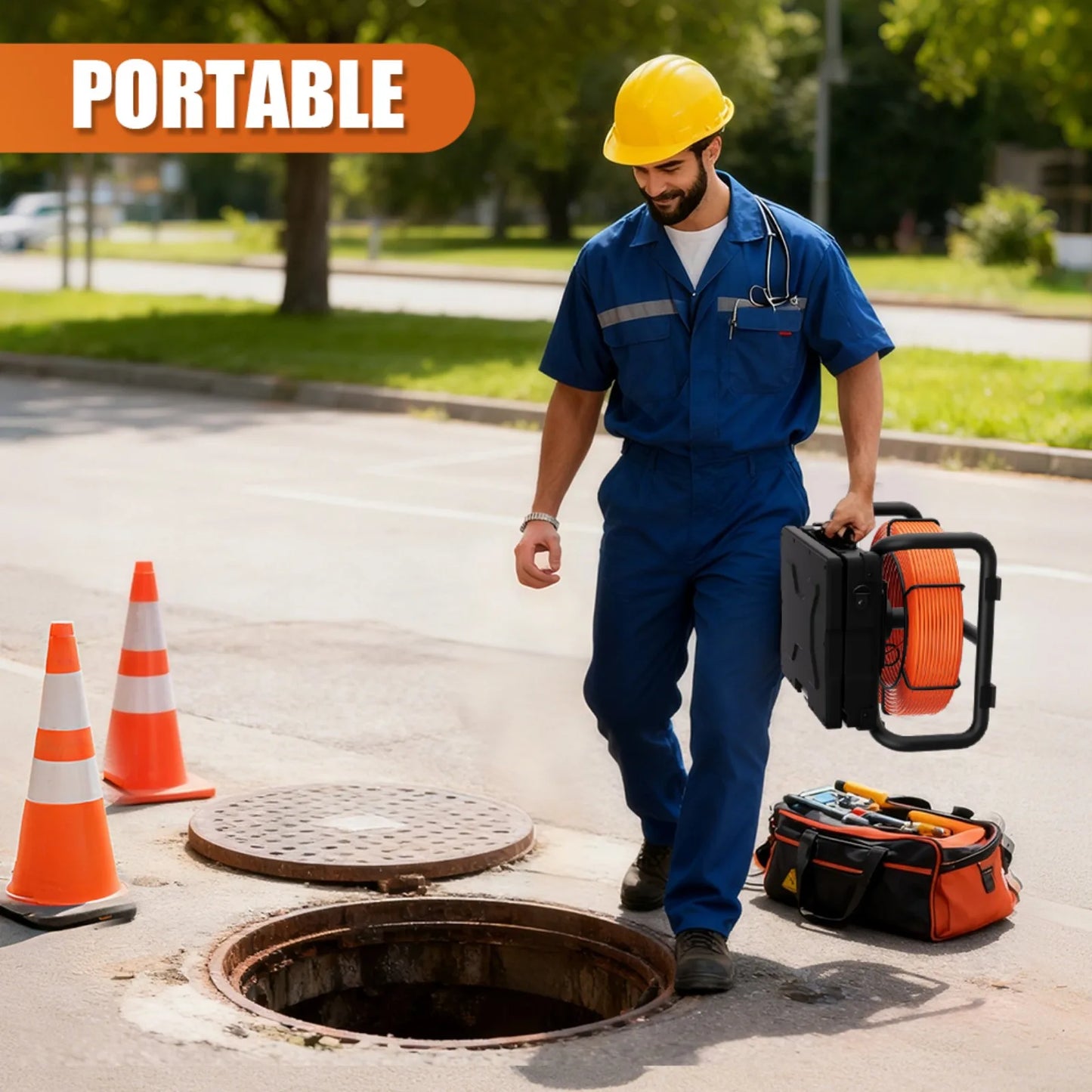 9'' Waterproof Sewer Pipe Inspection Camera with 512HZ Self-Leveling Locator, Meter Counter & DVR Video Endoscope