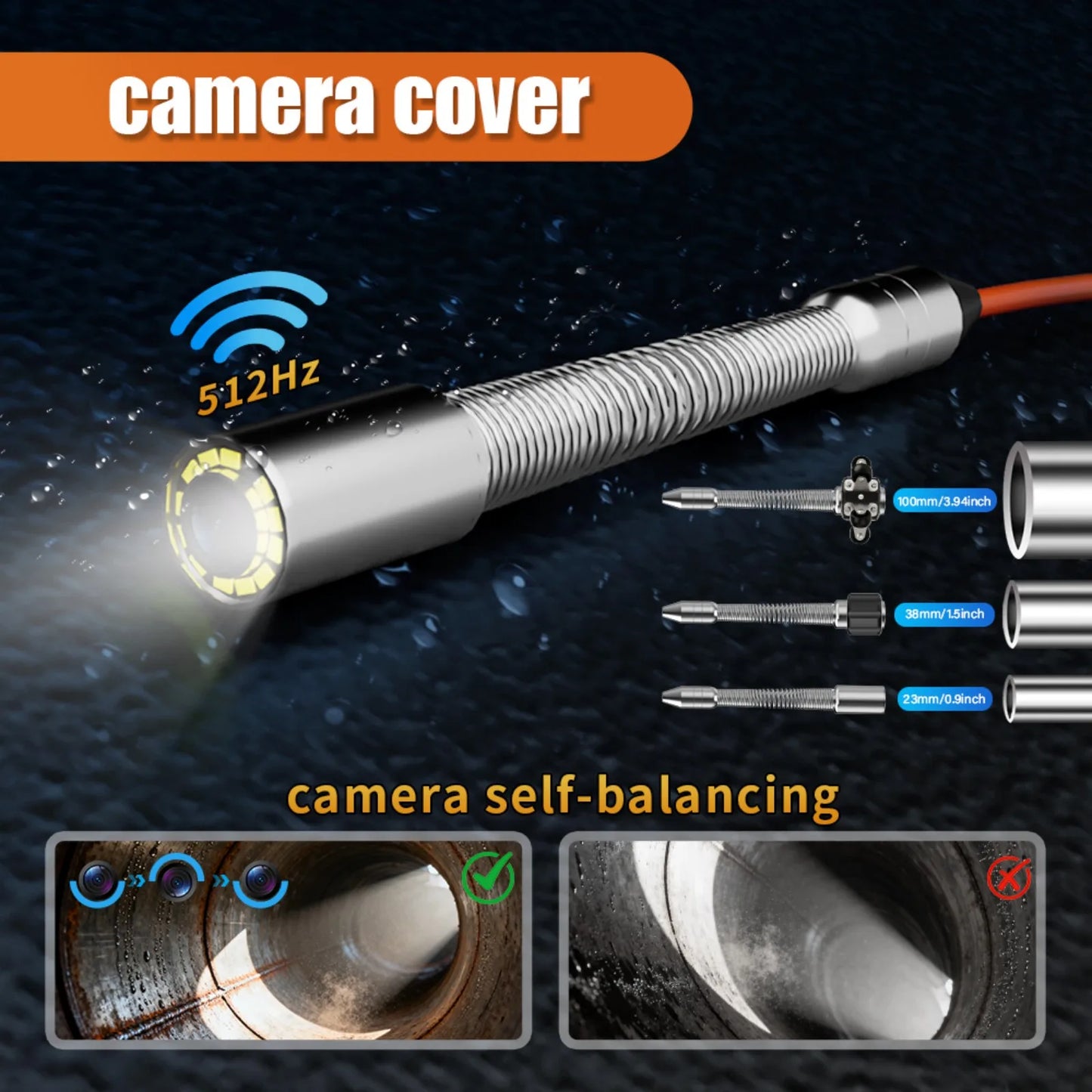 9'' Waterproof Sewer Pipe Inspection Camera with 512HZ Self-Leveling Locator, Meter Counter & DVR Video Endoscope
