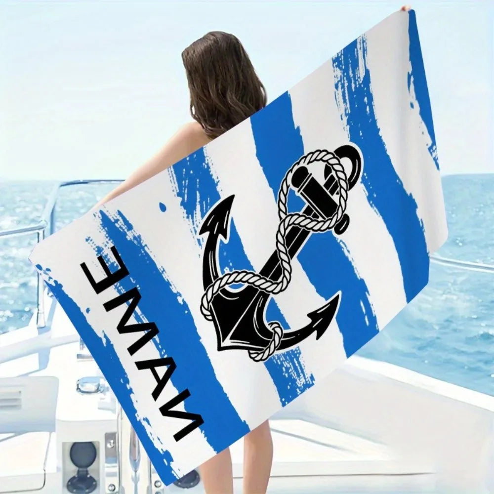 1pc beach towel personalized sailing boat anchor creative beach towel, customized name, high-quality large bath towel personaliz