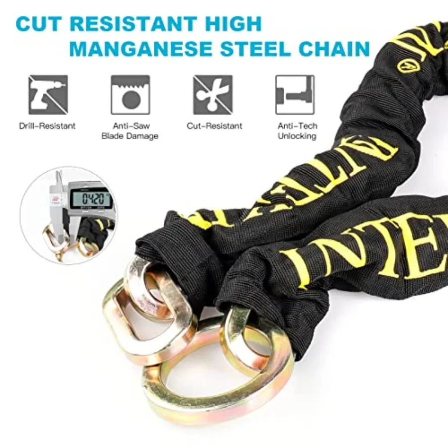 Motorcycle Chain Locks 3.1FT 10mm Thick Security Chain Lock Heavy Duty Bike Lock with 16mm Disc Lock for Gates Fences Outdoor E