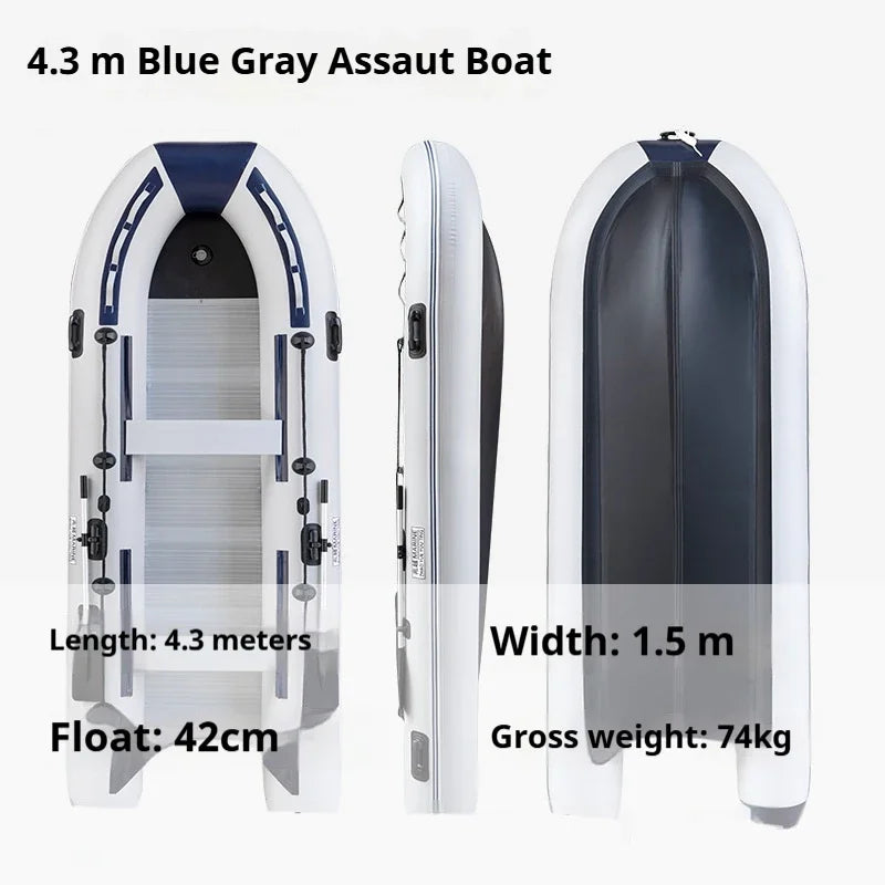 5–6 Person Inflatable Assault Boat 3.8m PVC Fishing Raft with Aluminum Floor, Anti-Collision Design & Rowing Accessories 2025
