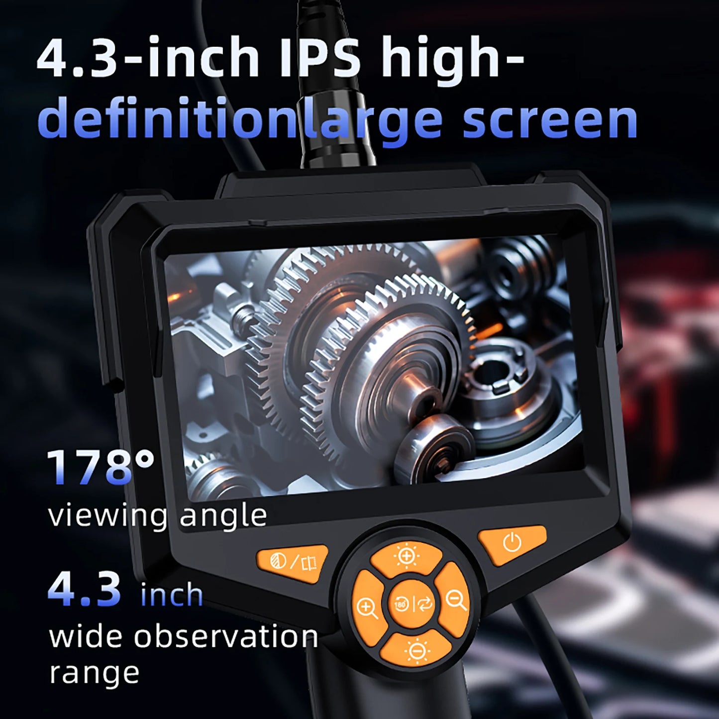Industrial Endoscope Camera 4.3 inch HD Screen 1080P Snake Camera with Semi Rigid Cable for Auto Engine Drain Inspection