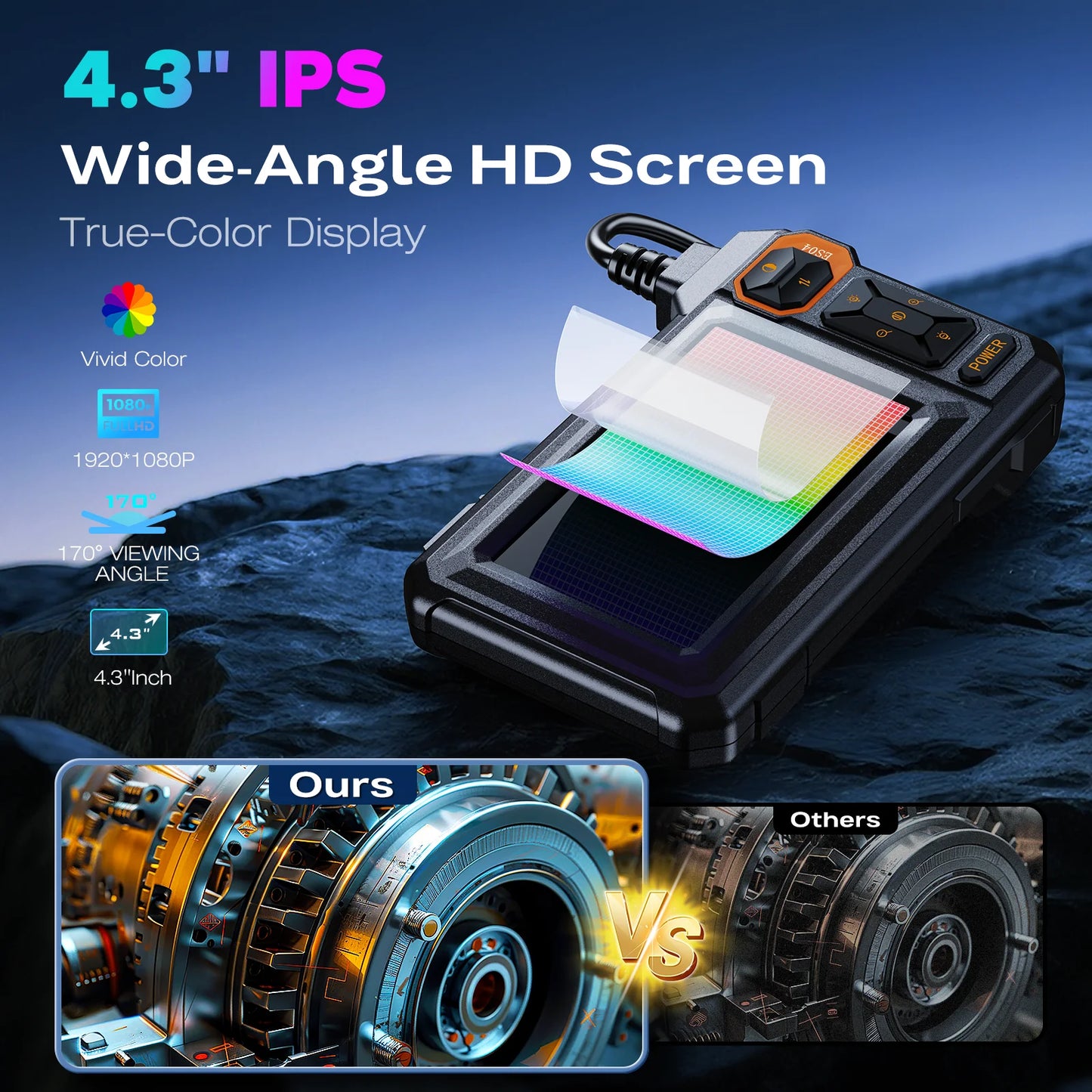 4.3 Inch Industrial Endoscope Camera HD1920P 16.5TF Single Lens Pipe Inspection Borescope for Car Sewer Inspection Camera Tool