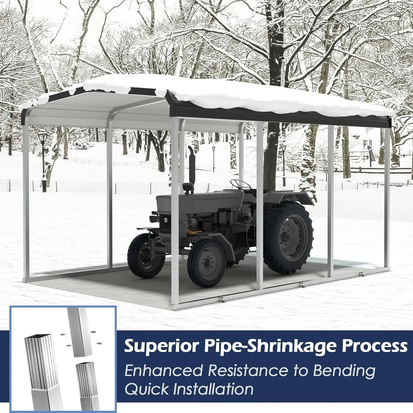 Heavy Duty Metal Carport Canopy with Galvanized Steel Frame And Roof Outdoor Storage Shed Car Tent Customized Protecti，Customiz