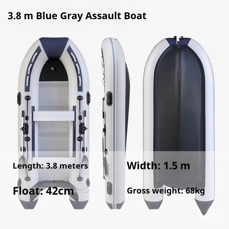 5–6 Person Inflatable Assault Boat 3.8m PVC Fishing Raft with Aluminum Floor, Anti-Collision Design & Rowing Accessories 2025
