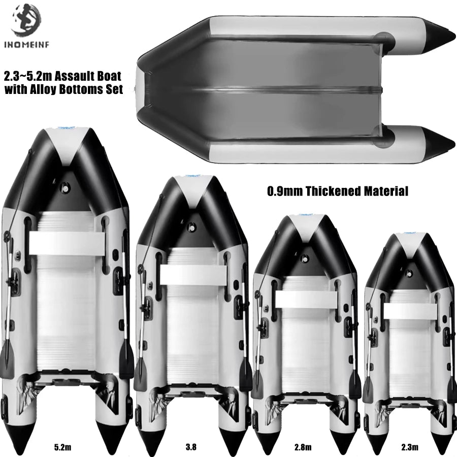 New Arrived 2.3~5.2m Inflatable Assault Boat Set 0.9mm Thickened Wear-resistant Alloy V-shaped Bottoms Canoeing Fishing Boat