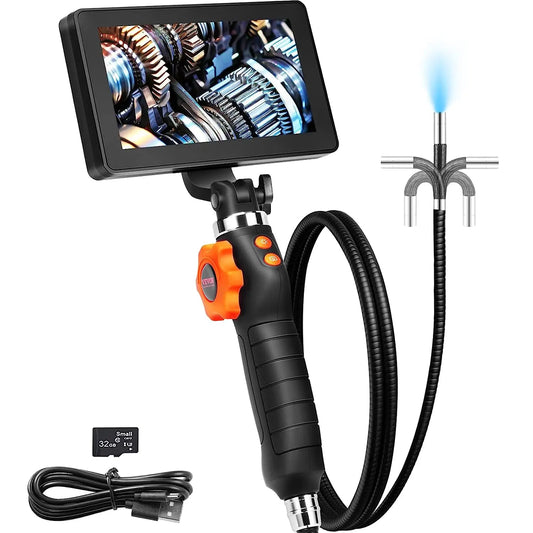 SucceBuy Articulating Borescope Camera w/ Light Two-way Articulated Endoscope Inspection with 6.4mm Tiny Lens 5"IPS 1080P Screen