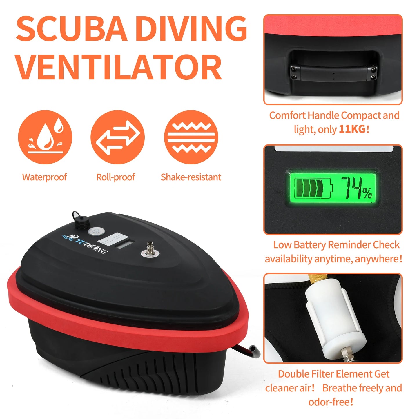 New Upgraded Scuba Diving Ventilator 4.5-10H Portable Diving Snorkel Equipment with Breathing Regulator Support Underwater 15M