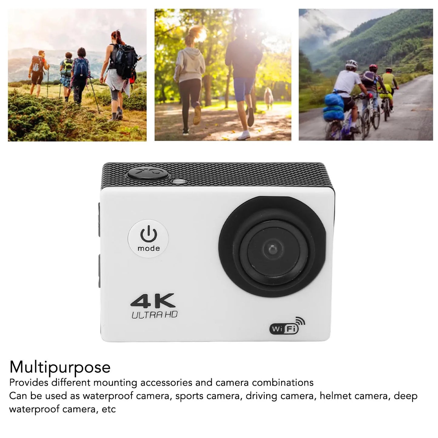 WiFi Action Camera Action Camera 4K HD 98.4ft Waterproof 2.0 Inch Screen WiFi Underwater Sports Camera for Outdoor Diving Helmet