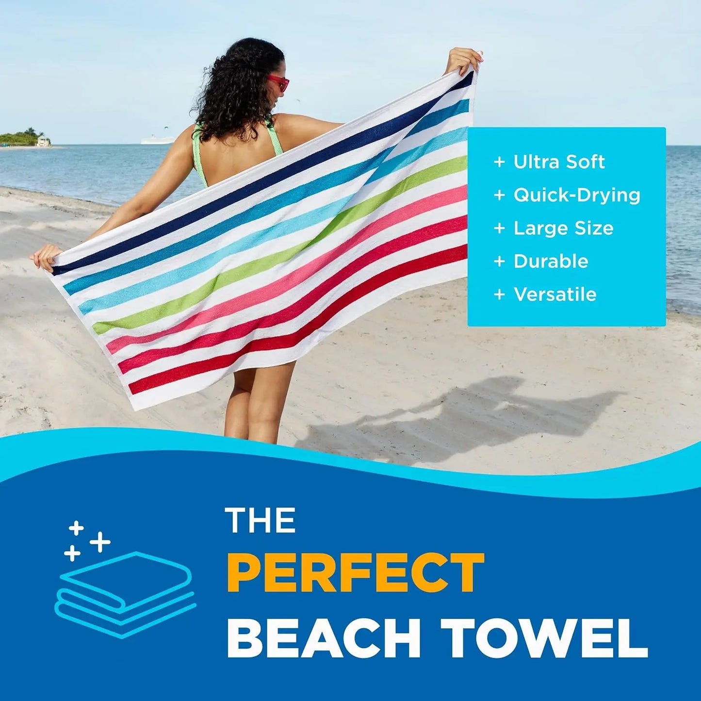 Ben Kaufman Cabana Stripe Beach & Pool Towel - Large Cotton Beach Towel - Soft & Absorbant - Assorted