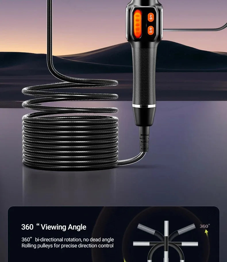 360 Degree Rotation Endoscope Inspection Camera 6.0mm Lens HD Articulated Borescope Camera for Automotive Car IOS Android 1080P