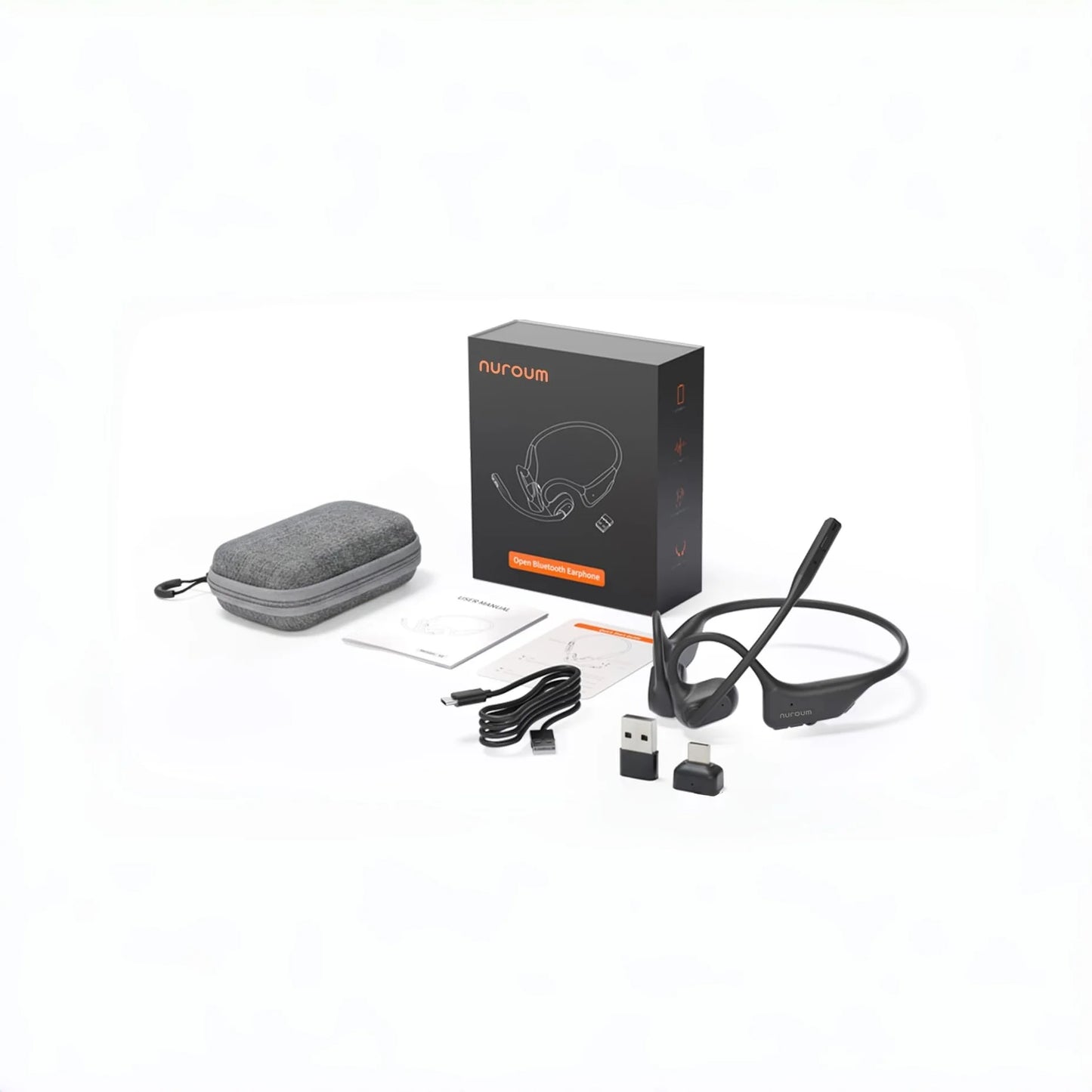 NUROUM OpenEar Pro 2 Headphones with Mic, Noise Reduction Earphone Bluetooth, Open Ear Wireless Lightweight Earbuds for Work
