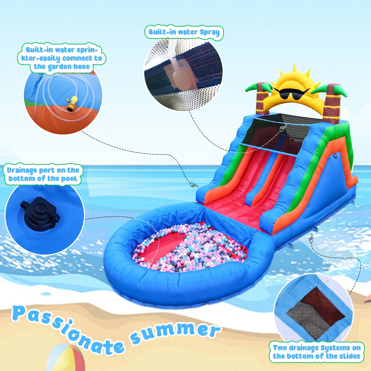 Inflatable water slide, Commercial Bounce House with Water Slide PVC and a 1100W Air blower Children's playground bubble pool