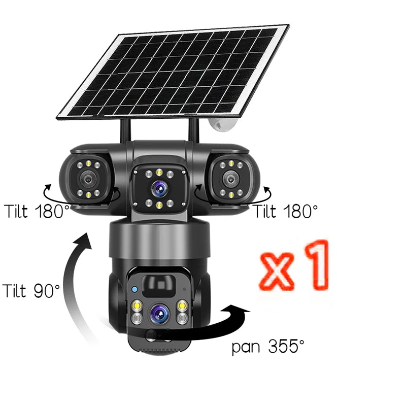 15MP 8K Wifi HD Camera Three Lenses Solar ip Camera Outdoor Wireless Waterproof PIR Night Vision AI Human Tracking Surveillance