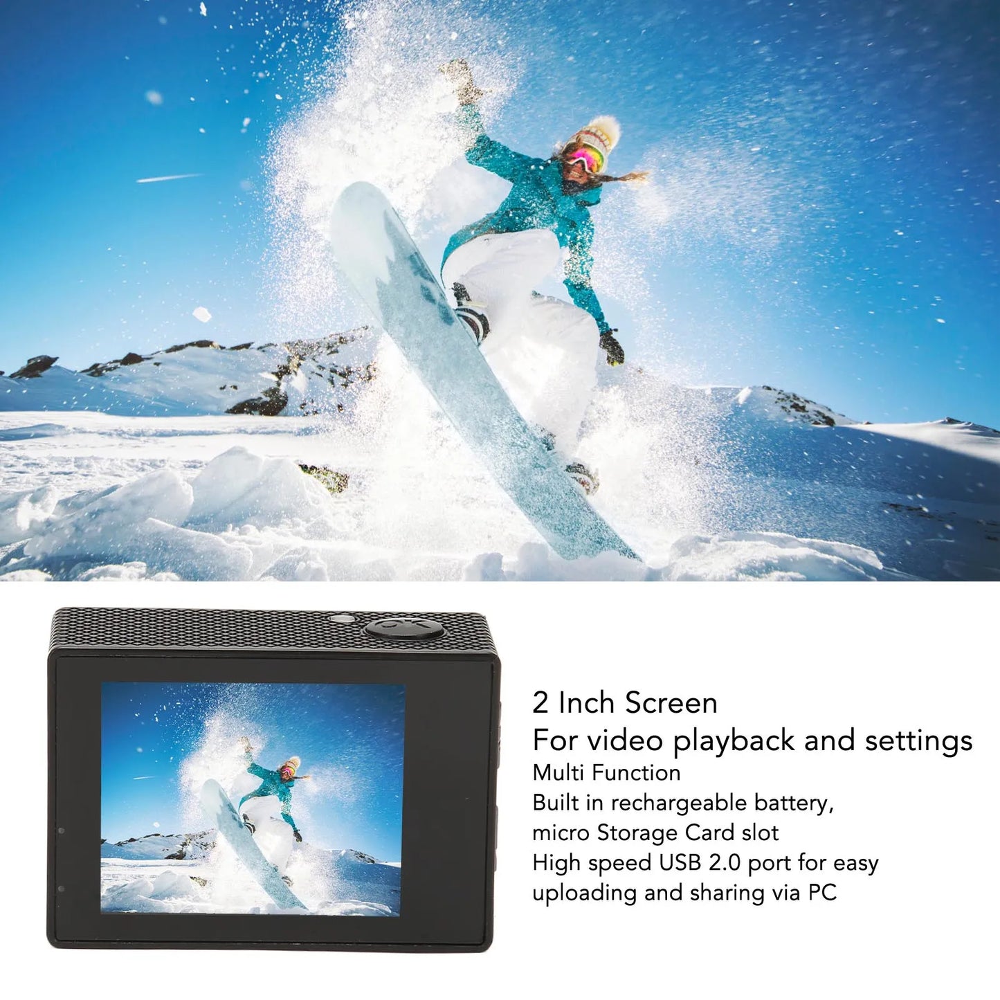 WiFi Action Camera Action Camera 4K HD 98.4ft Waterproof 2.0 Inch Screen WiFi Underwater Sports Camera for Outdoor Diving Helmet