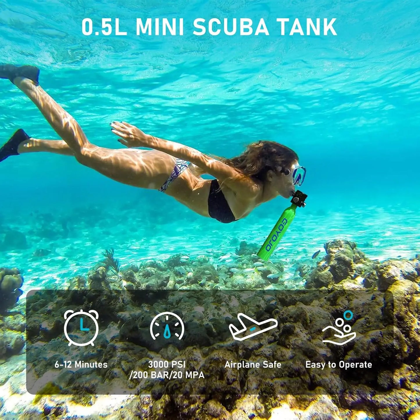 GOYOJO Mini Scuba Tank 0.5L with Pump Reusable Scuba Diving Cylinder Kit Gear for Emergency Rescue Boat Cleaning 3000 PSI