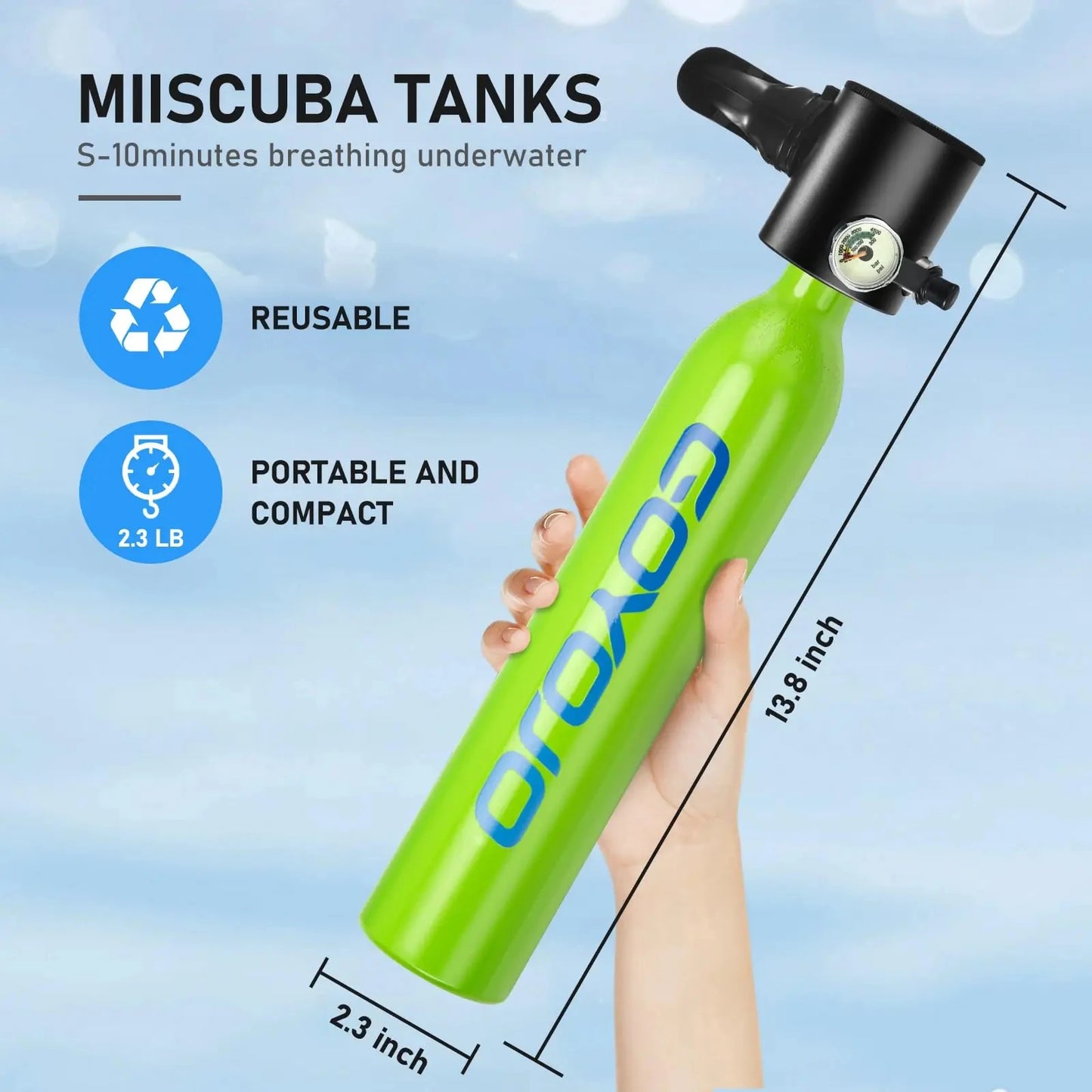 GOYOJO Mini Scuba Tank 0.5L with Pump Reusable Scuba Diving Cylinder Kit Gear for Emergency Rescue Boat Cleaning 3000 PSI
