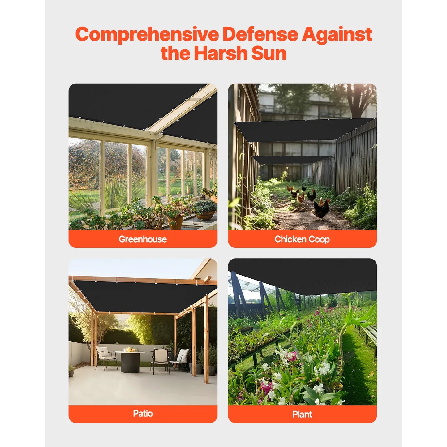 VEVOR 90% Sun Shade Cloth 10x10/12/20ft Pergola Shade Cover 140 GSM HDPE Canopy Privacy Screen for Outdoor Patio Garden Backyard