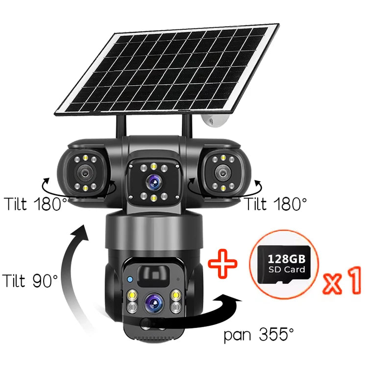 15MP 8K Wifi HD Camera Three Lenses Solar ip Camera Outdoor Wireless Waterproof PIR Night Vision AI Human Tracking Surveillance