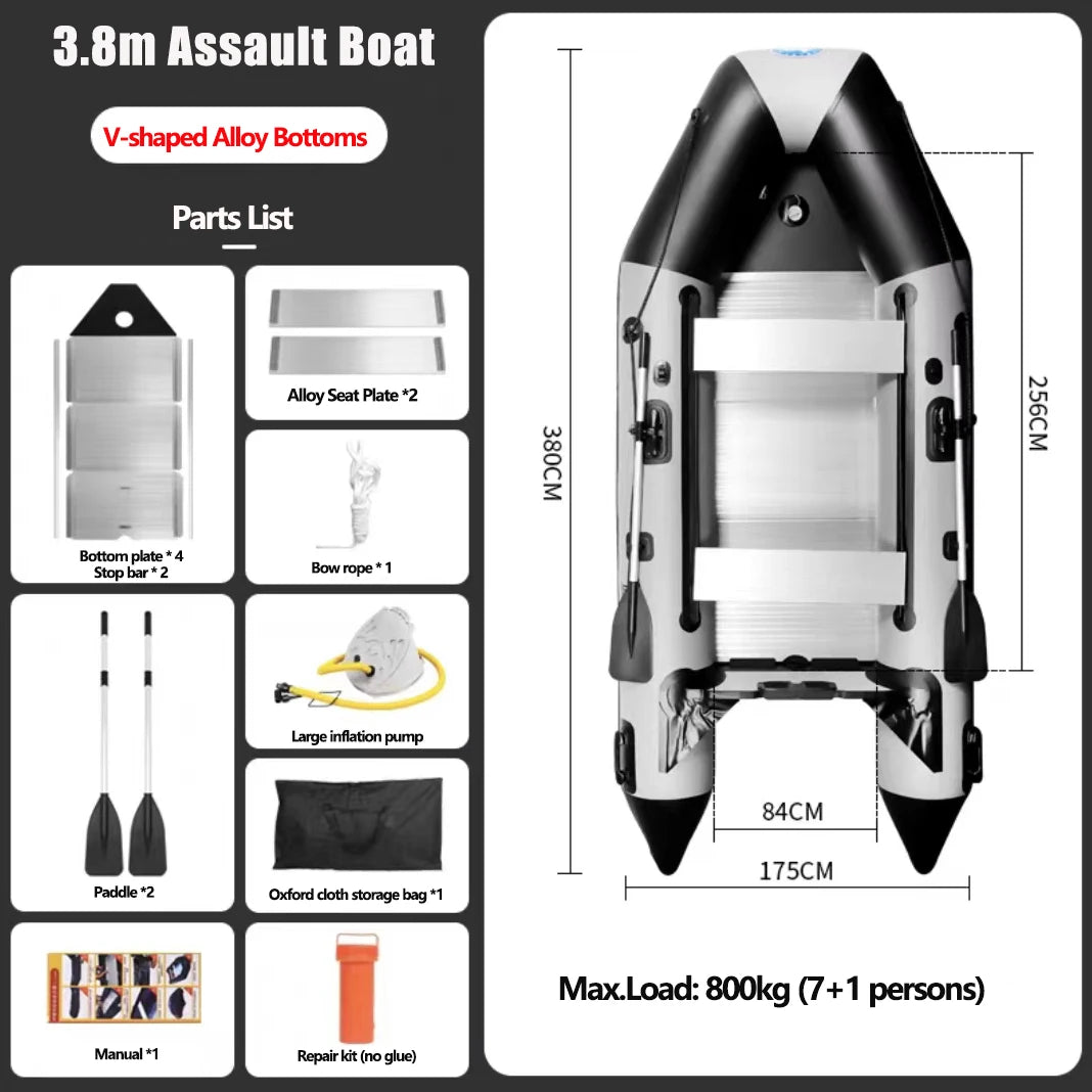 New Arrived 2.3~5.2m Inflatable Assault Boat Set 0.9mm Thickened Wear-resistant Alloy V-shaped Bottoms Canoeing Fishing Boat