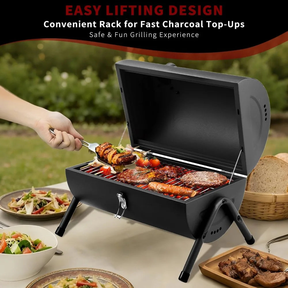 Portable Charcoal Tabletop Grill Compact Outdoor BBQ Smoker for Backyard Camping Picnic Beach Cooking