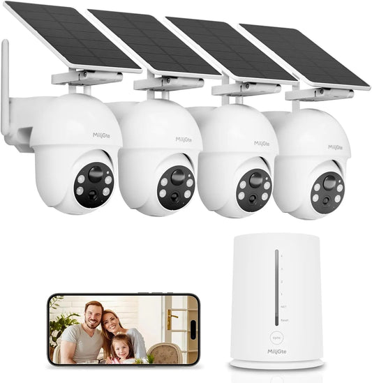 Wireless Solar Security Camera Kit 4-Cam Outdoor System with 2K Color Night Vision, AI Detection, No Subscription