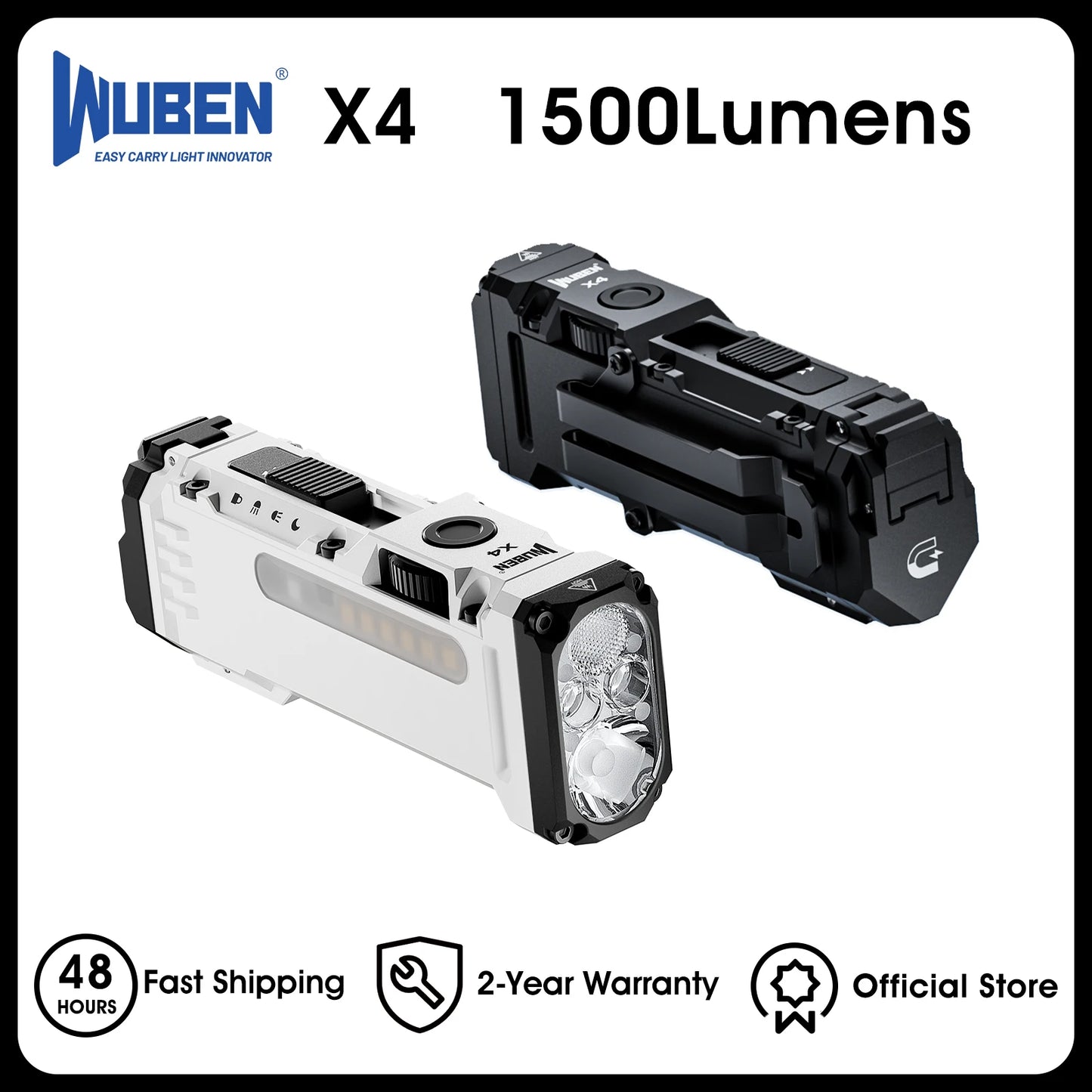 WUBEN X4 EDC Flat Flashlight with RGB Light, 1500 Lumens Mini Flashlight with Tactical Switch and Magnetic, IP68 Portable Pocket
