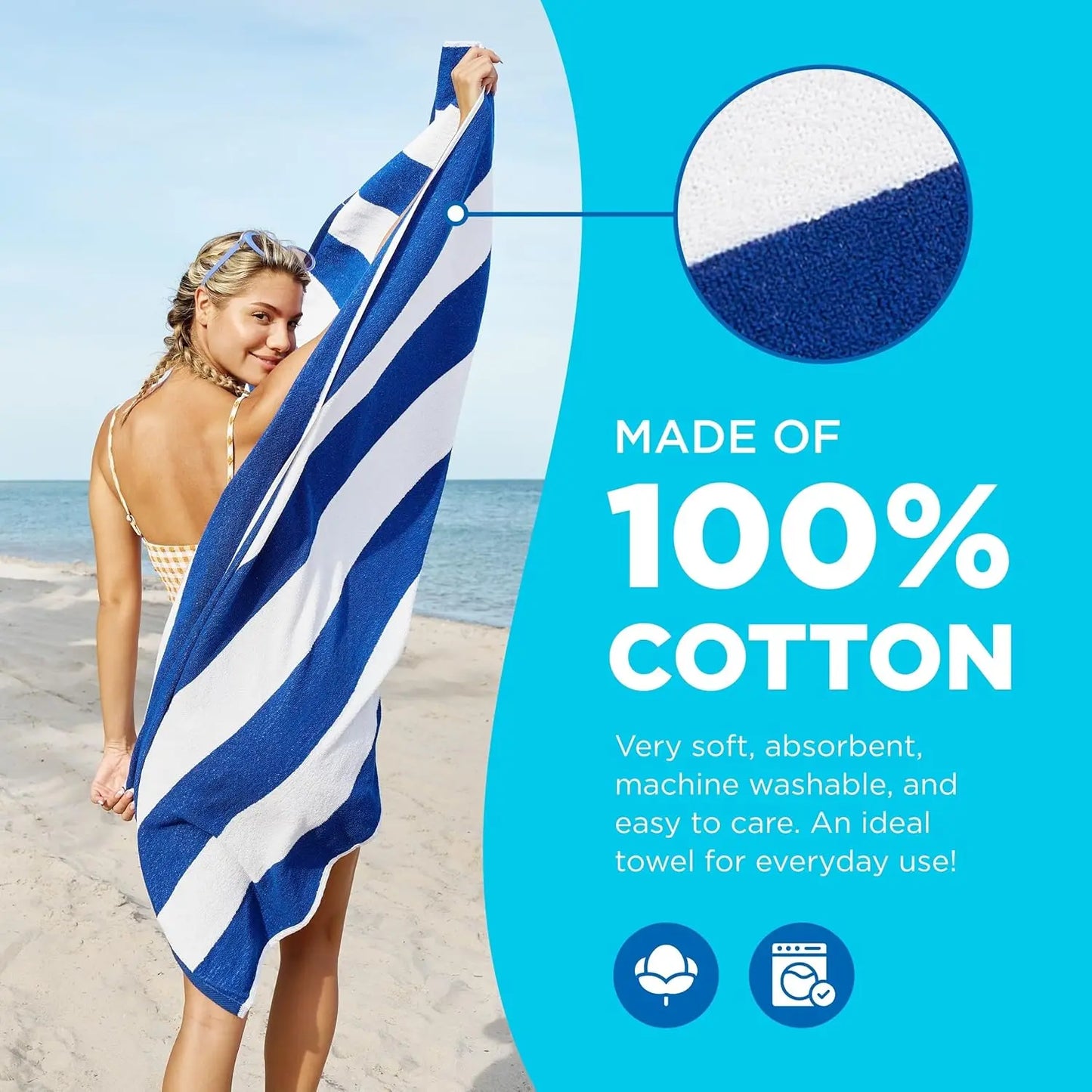 Ben Kaufman Cabana Stripe Beach & Pool Towel - Large Cotton Beach Towel - Soft & Absorbant - Assorted
