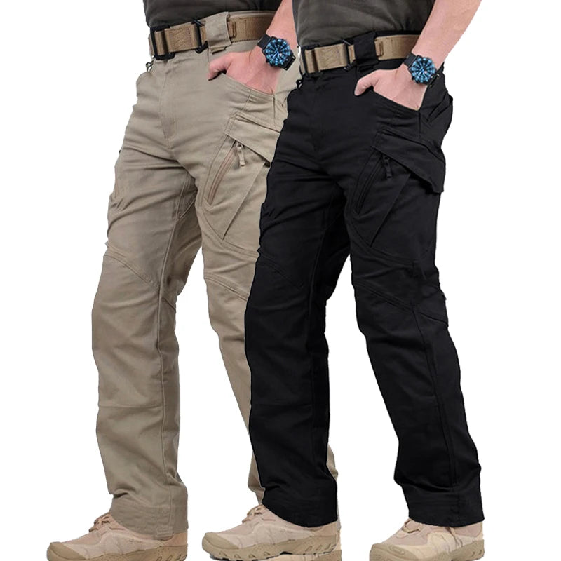 2pcs Men's Solid Color Cargo Pants, Breathable Comfy Outdoor Tactical Pants With Multi Pockets For Hiking Trekking Traveling