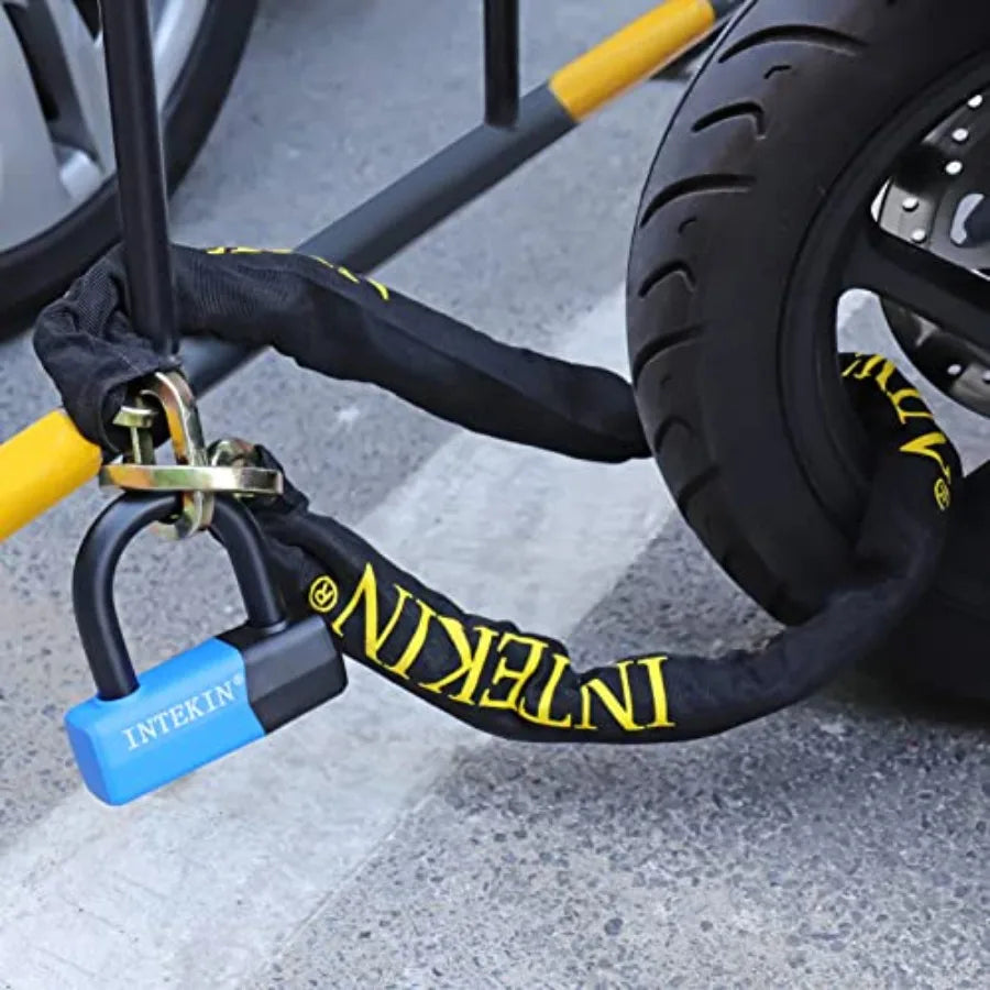 Motorcycle Chain Locks 3.1FT 10mm Thick Security Chain Lock Heavy Duty Bike Lock with 16mm Disc Lock for Gates Fences Outdoor E