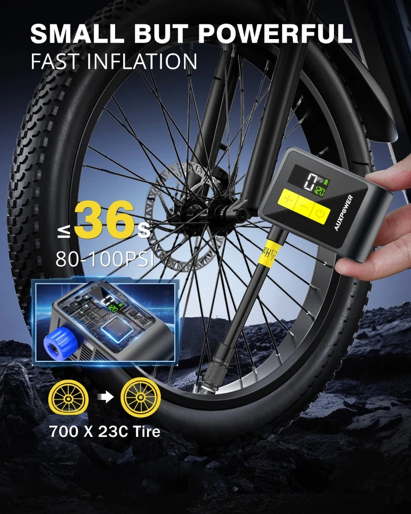 120PSI Mini Bicycle Pump Electric Air Pump Automatic Stop Powerful Portable Digital Inflator with LED for Motorcycle Bike Tires