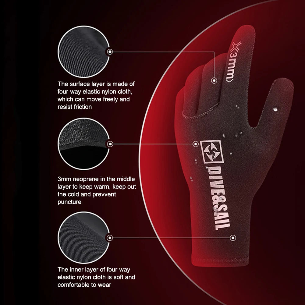 3mm Scuba Diving Gloves Anti Slip Five Finger Dive Gloves UV Protection Neoprene Gloves for Swimming Snorkeling