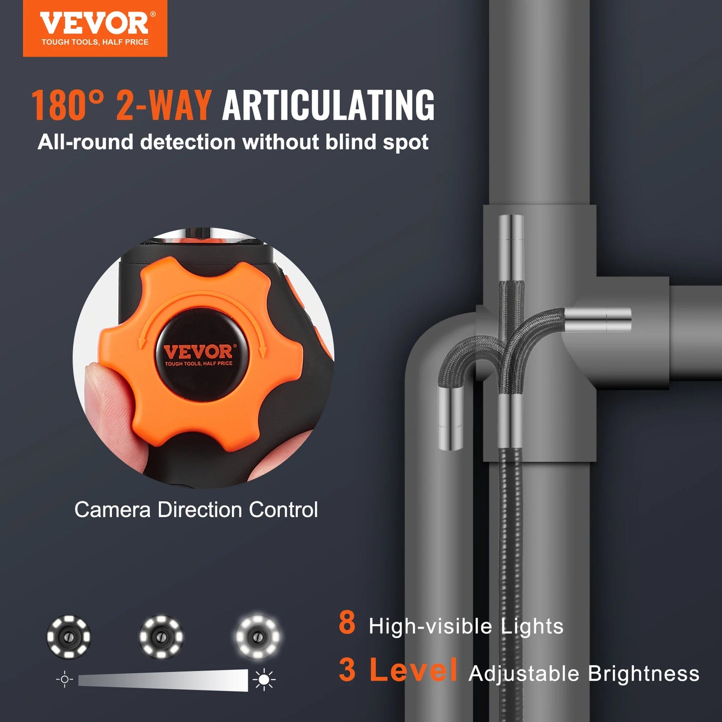 SucceBuy Articulating Borescope Camera w/ Light Two-way Articulated Endoscope Inspection with 6.4mm Tiny Lens 5"IPS 1080P Screen