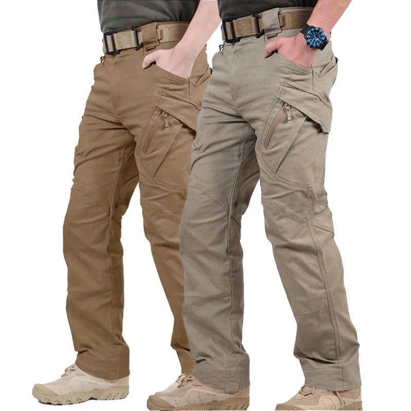 2pcs Men's Solid Color Cargo Pants, Breathable Comfy Outdoor Tactical Pants With Multi Pockets For Hiking Trekking Traveling